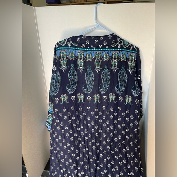 Maxi Kimono Cardigan beach cover up paisley print one size women navy blue boho - Picture 4 of 7